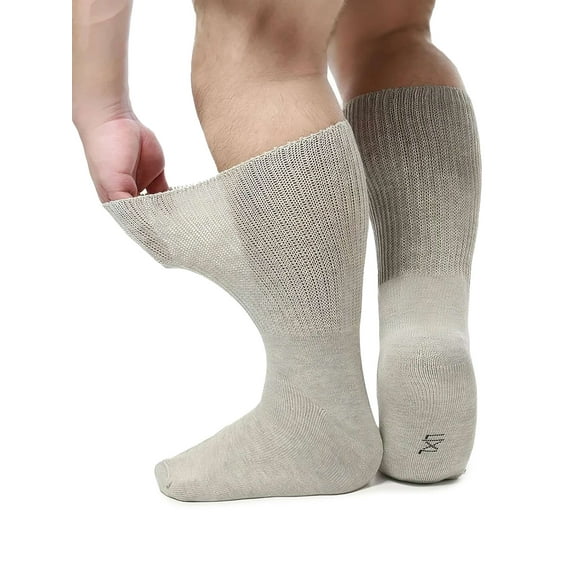 Spencer 3 Pack Socks for Diabetics Men Women, Extra Width Socks for Swollen Feet, Wide Calf Socks with Non-Binding Loose Top, Gray
