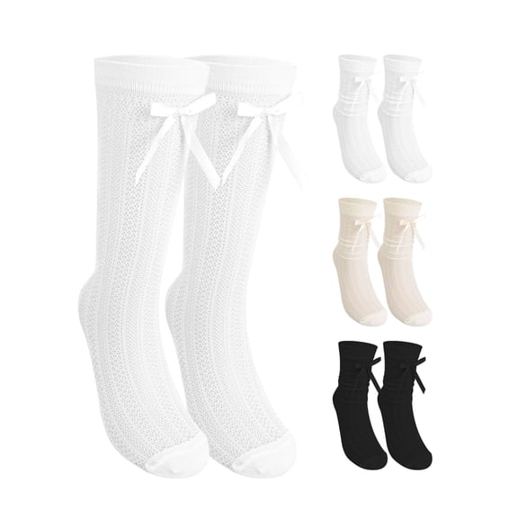 Spencer 3 Pack Women's Lace Socks Ruffle Ankle Socks Mesh Lace Crew Socks Cute Sexy Retro Lace Mid Calf Socks, Black