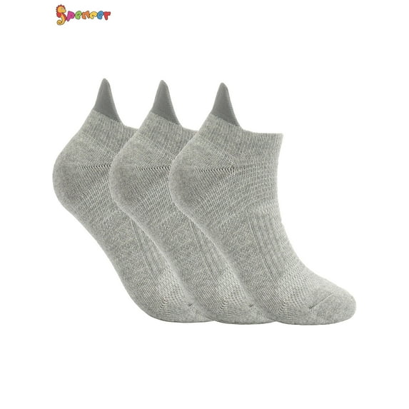 Spencer 3 Pairs Ankle Athletic Running Socks Cushioned Low Cut Sports Tab Socks for Men Women (Gray)