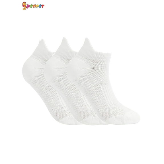 Spencer 3 Pairs Ankle Athletic Running Socks Cushioned Low Cut Sports Tab Socks for Men Women (White)