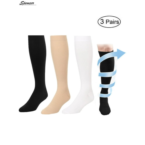 Spencer 3 Pairs Graduated Compression Socks for Women & Men 10-20mmHg Knee High Socks for Running, Sport, Medical, Athletic,Varicose Veins "L/XL,#2"