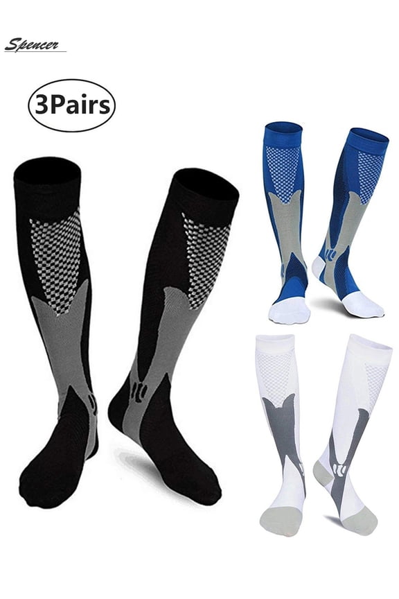 3 Pairs Sport Compression Socks Men & Women, 20-30 mmHg Graduated Knee High Stocking for Running Marathon, Basketball, Varicose Veins, Nursing "L/XL"