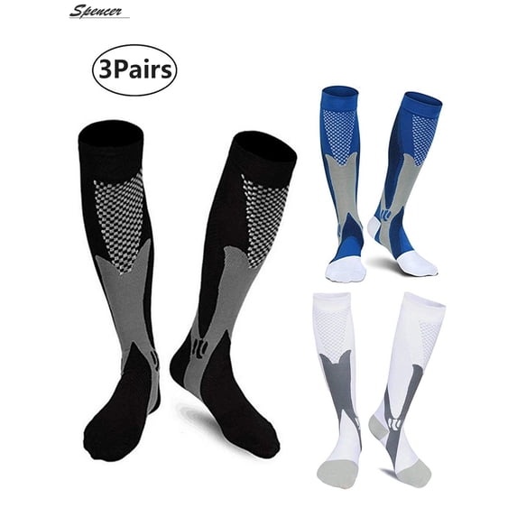 Spencer 3 Pairs Sport Compression Socks Men & Women, 20-30 mmHg Graduated Knee High Stocking for Running Marathon, Basketball, Varicose Veins, Nursing "S/M"