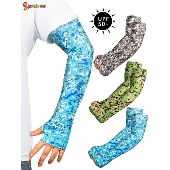 Spencer 3 Pairs Unisex UV Protection Sleeves Long Arm Cooling Sleeves Ice Silk Arm Cover for Cycling, Driving, Running, Basketball, Football & Outdoor Activities "Digital"