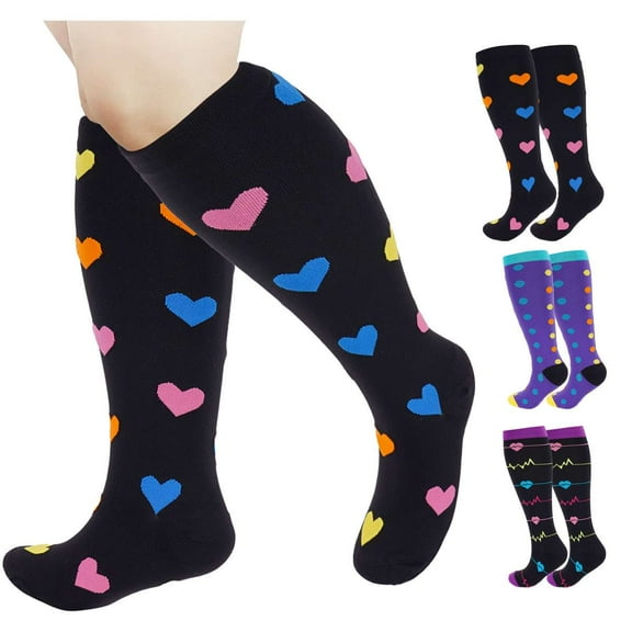 Spencer 3 Pairs Wide Calf Compression Socks for Women Men Plus Size 15-20mmHg Knee High Support Stockings, 2XL-4XL