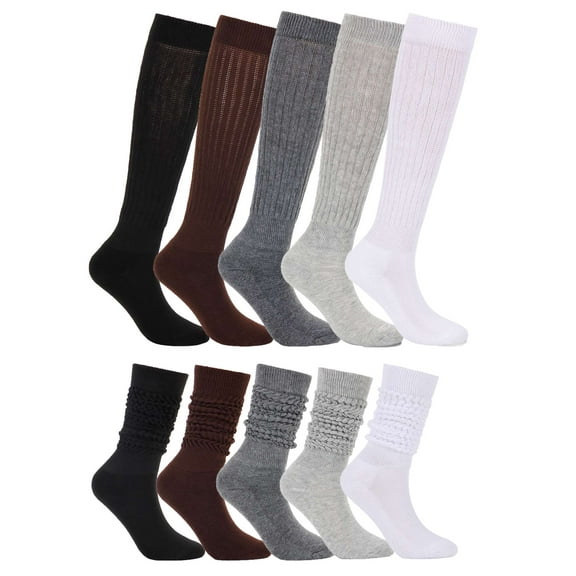 Spencer 3 Pairs Women's Slouch Socks Knit Extra Long Scrunch Knee High Sock Leg Warmer Boot Socks for Girls (Black Gray Brown)