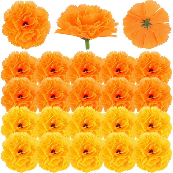 Spencer 30Pcs Artificial Marigold Flower Heads Petals Orange Silk Cloth Flowers Decorations for Baby Shower Wedding Party Day of the Dead DIY Wreath Garland