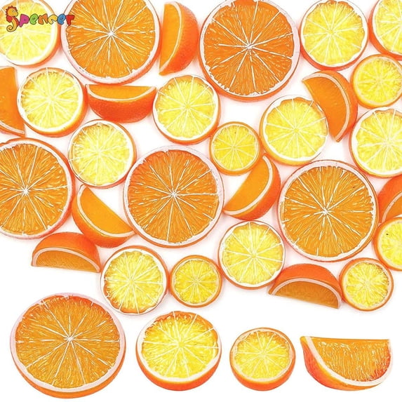 Spencer 30Pcs Fake Lemon Artificial Slices Blocks, 20Pcs Simulation Lemon Slice & 10Pcs Fake Lemon Block Double Side Decorative Fake Fruit Model for Home Party Decoration (Orange)