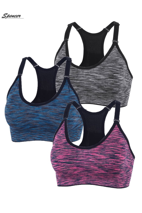 3Pack Women's Seamless Sports Bra Mesh Removable Pad Yoga Lingerie Bras Racerback High Impact Workout Crop Tops "L,3 color"
