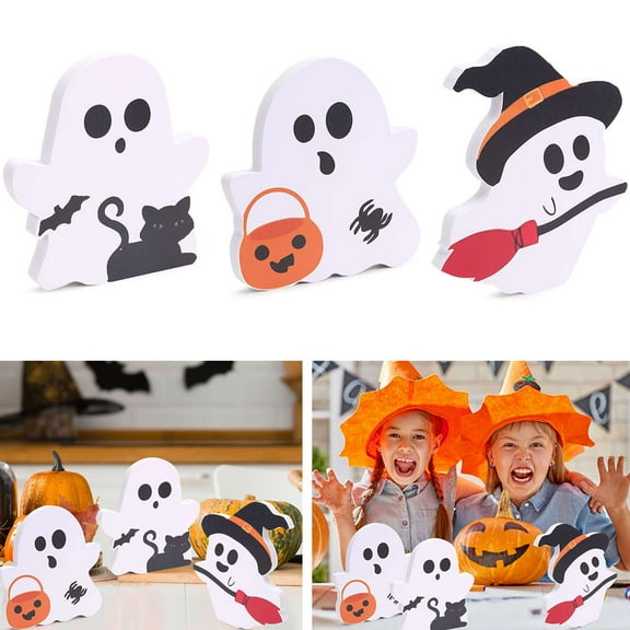 Spencer 3Pcs Cute Ghost Halloween Decorations Indoor, Tabletop Decor Table Sign for Halloween Fall Party Home Shelf Display