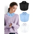 thumbnail image 1 of Spencer 3Pcs Fake Collar Detachable Dickey Collar Blouse Half Shirts Chiffon Elegant False Collar for Girls and Women (Black& Blue& White), 1 of 7