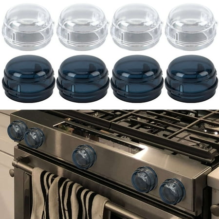 Spencer 4 Pack Baby Proof Clear Stove Knob Covers, Child Safety Guards Safety Locks for Oven Stove Top Gas Range (Black)