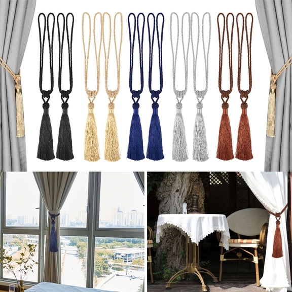 Spencer 4 Pack Curtain Tiebacks Tassel Tie Backs Rope 24 Inch Decorative Curtain Holdbacks for Home & Office Window Draperies (Black)
