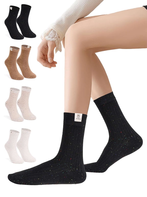 4-Pack Dress Socks Comfort Crew Socks for Women, Casual Breathable Women Ankle Socks Mid-Calf Socks, Black