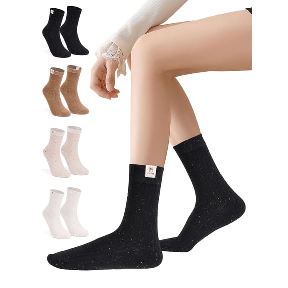 Spencer 4-Pack Dress Socks Comfort Crew Socks for Women, Casual Breathable Women Ankle Socks Mid-Calf Socks