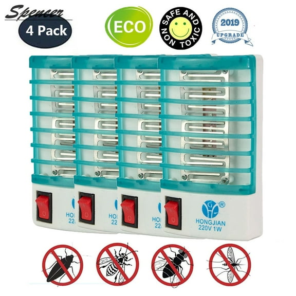 Spencer 4 Pack Electric Mosquito Killer Lamp Indoor Insect Killer Fly Bug Insect Trap Zapper with Light Sensor for Cockroach, Ants, Spiders Pest Control (Green)
