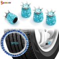 thumbnail image 1 of Spencer 4 Pack Rhinestone Crown Valve Stem Caps Handmade Crystal Universal Tire Valve Dust Caps Bling Car Accessories with 1PC Ring Emblem Sticker for Auto Ornamen "Blue", 1 of 9