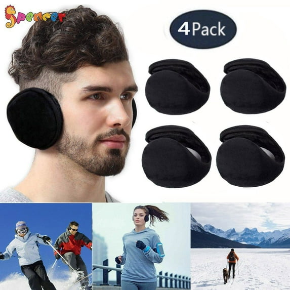 Spencer 4 Pack Unisex Winter Ear Muffs Foldable Fleece Ear Warmers Behind the Head Ear Covers for Outdoor