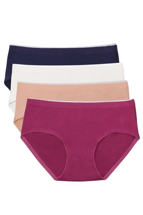 4 Pack Women's Cotton Stretch Underwear Soft Mid Rise Seamless Briefs Underpants (M-2XL)