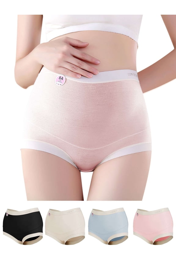 4 Pack Women's Maternity High Waist Underwear Pregnancy Seamless Soft Hipster Panties Over Bump (S-2XL)