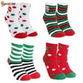 thumbnail image 1 of Spencer 4 Pairs Christmas Fuzzy Crew Socks Cute Coral Fleece Warm Cozy Socks Holiday Slipper Sockings for Women Girls, 1 of 8