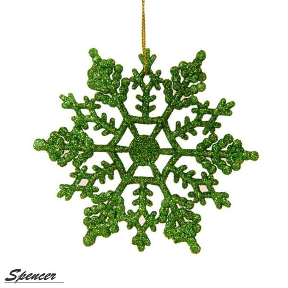 Spencer 4 inch Pack of 12 Green Glitter Snowflake Christmas Ornaments Xmas Tree Hanging Decoration