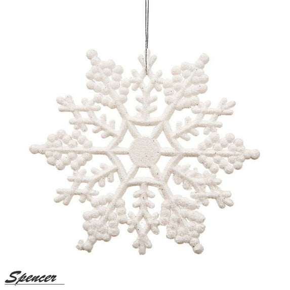 Spencer 4 inch Pack of 24 White Glitter Snowflake Christmas Ornaments Xmas Tree Hanging Decoration