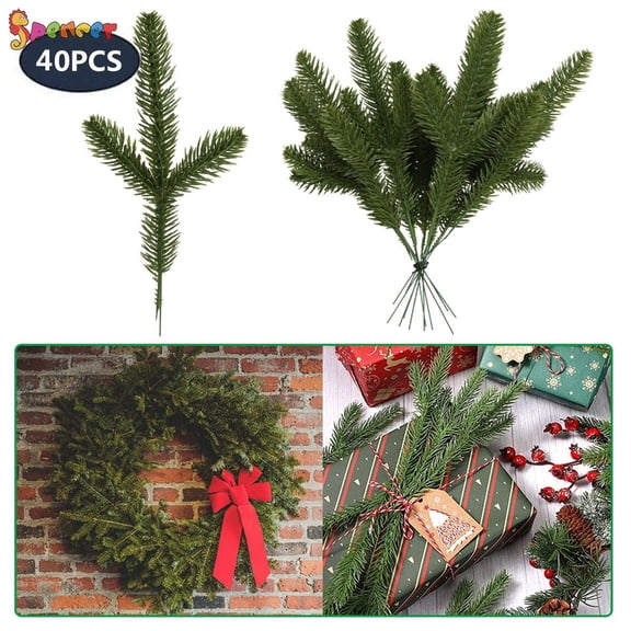Spencer 40Pcs Artificial Pine Needles Branches Garland 10 Inches Green Plants Pine Needles for Garland Wreath Christmas Embellishing Garden Decoration