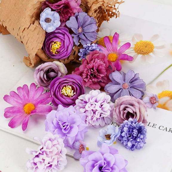 Spencer 40pcs Artificial Flowers Combo Purple Flowers Mix Silk Flower Heads for Art Crafts Garland Wedding Party DIY Home Decoration