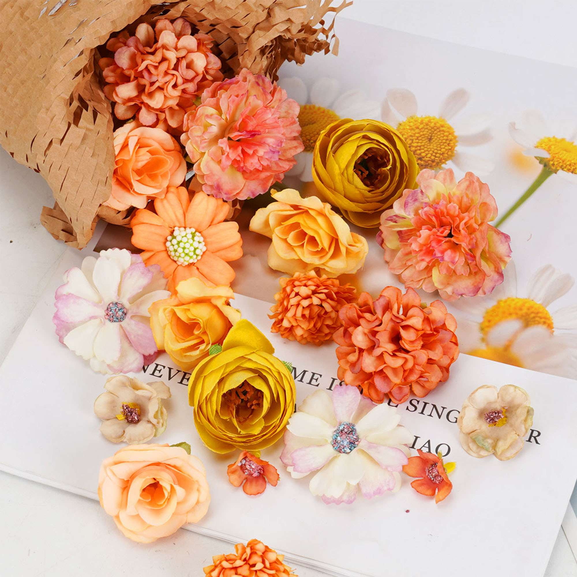 Spencer 40pcs Artificial Flowers Combo Yellow Flowers Mix Silk Flower ...
