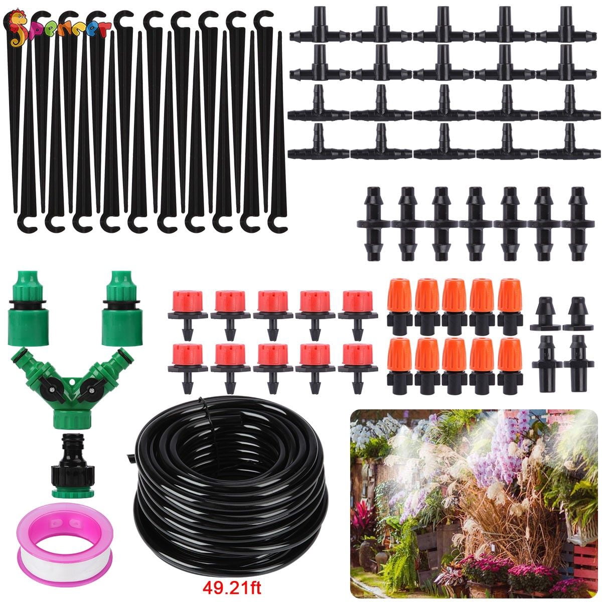 Spencer 49ft 15M Auto Micro Drip Irrigation System Kits Automatic Patio ...