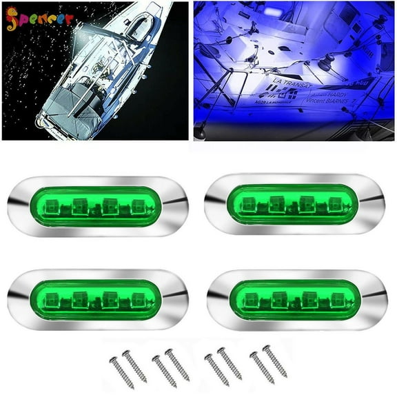 Spencer 4Pcs Marine Boat LED Courtesy Lights, 24V Interior Deck Walkway Stair Light Stern Cabin Lighting for Pontoon Fishing Boat Kayak Sailboat Bass Boat Vessel "Green"