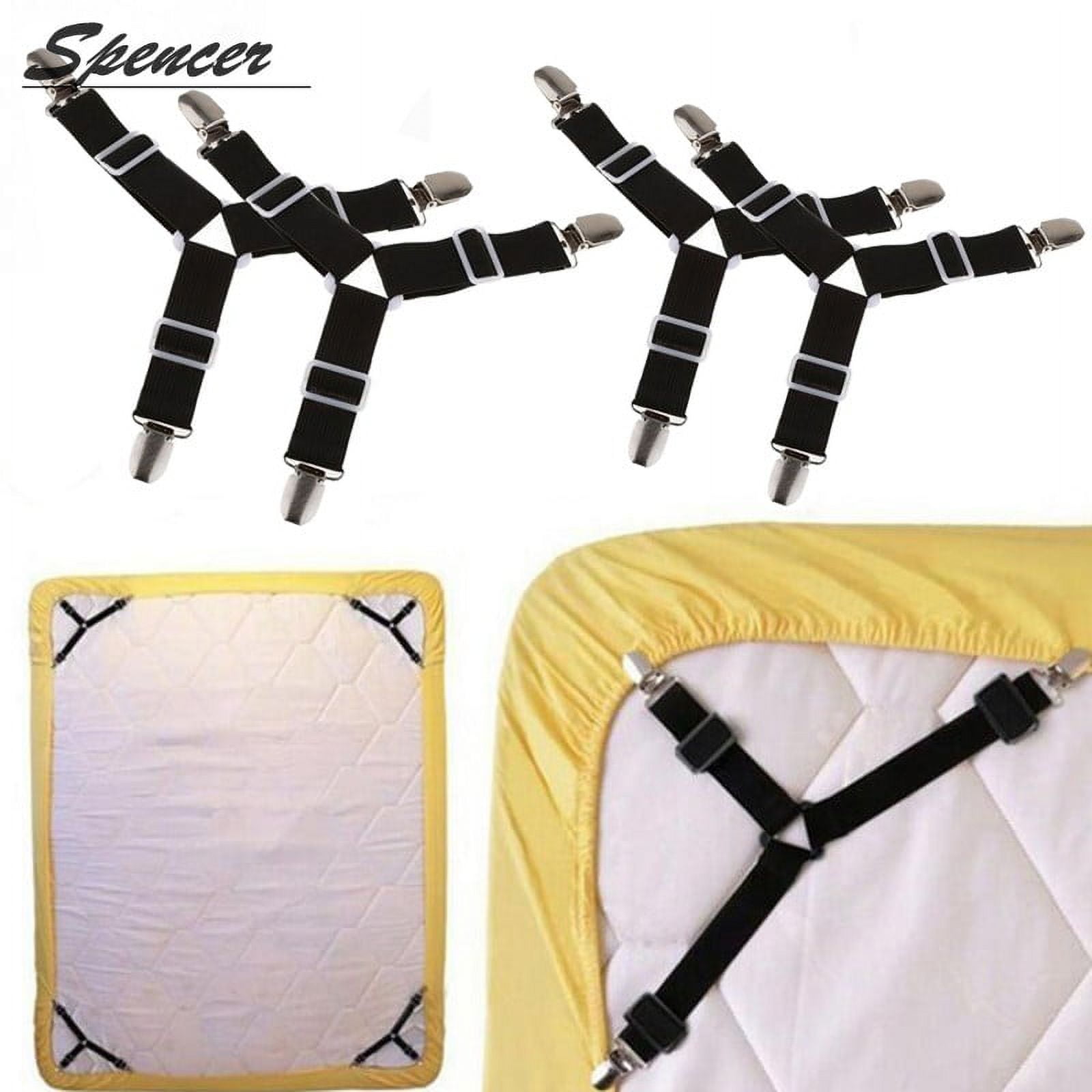 Spencer 3 Way 6 Sides Long Crisscross Adjustable Bed Sheet Gripper Corner Straps  Bed Mattress Fitted Sheet Clips Elastic Suspenders Fasteners Black 