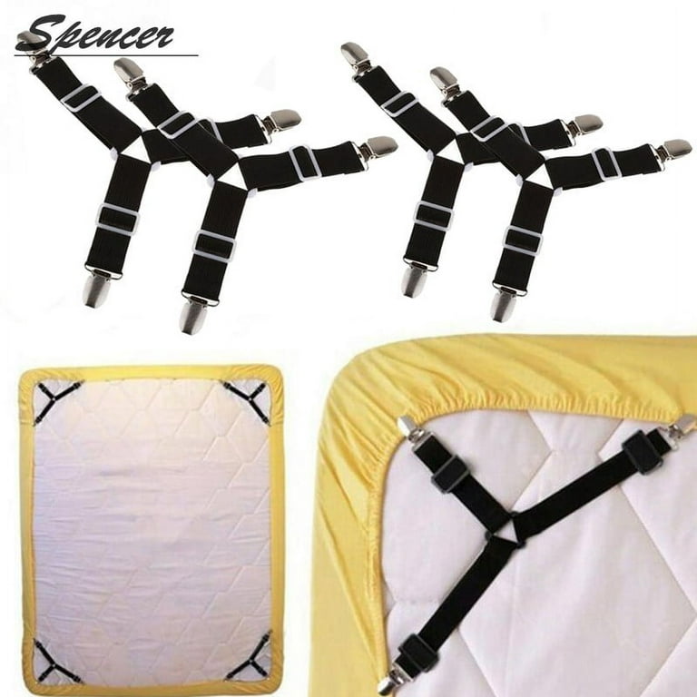 Spencer 3 Way 6 Sides Long Crisscross Adjustable Bed Sheet Gripper Corner  Straps Bed Mattress Fitted Sheet Clips Elastic Suspenders Fasteners White