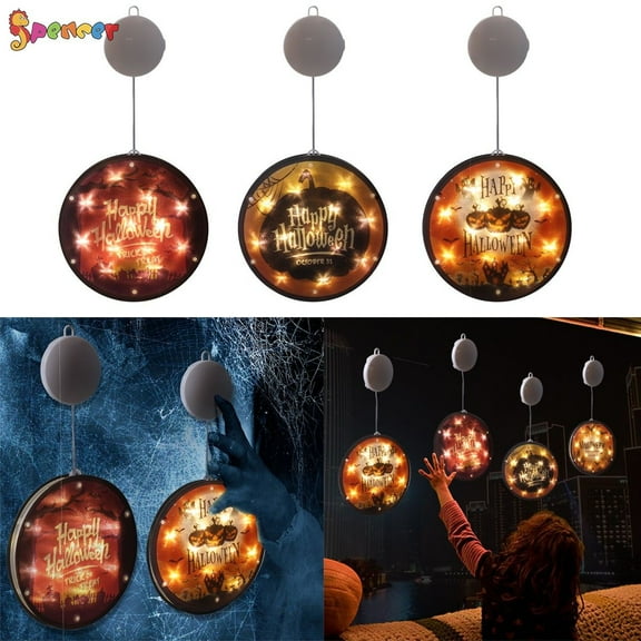 Spencer 5.5" Lighted Halloween String Lights Window Silhouette Decor Round LED Shop Window Hanging Lights Colorful Flashing Lights Horror Funny Hanging Lamp for Halloween Party Decor "#A"