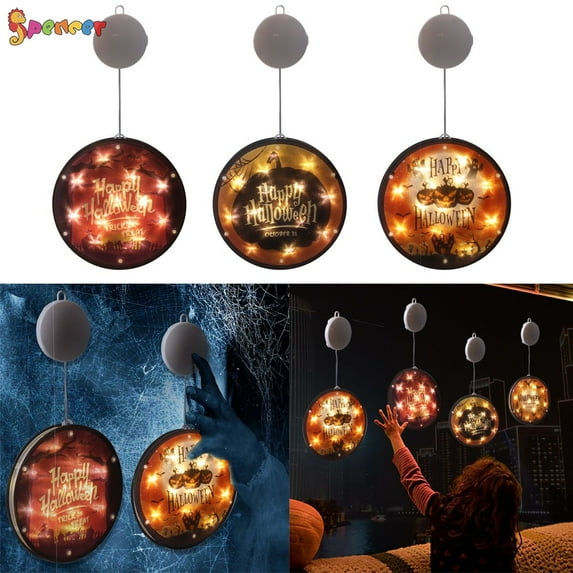 Spencer 5.5" Lighted Halloween String Lights Window Silhouette Decor Round LED Shop Window Hanging Lights Colorful Flashing Lights Horror Funny Hanging Lamp for Halloween Party Decor "#C"