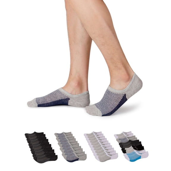 Spencer 5-Pack Men's No Show Socks Adult Low Cut Socks Invisible Liner Socks with Non Slip Grips, Athletic Casual Socks for Men, Gray