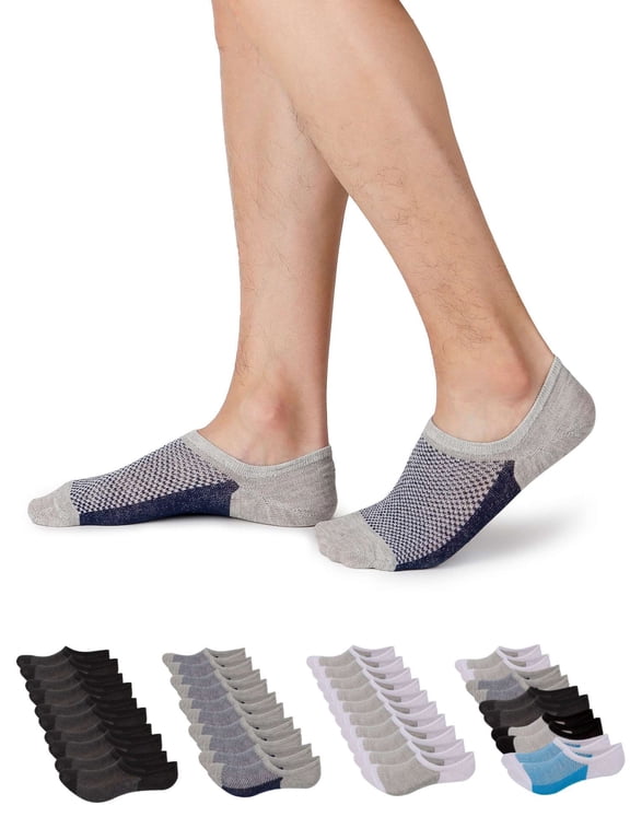 5-Pack Men's No Show Socks Adult Low Cut Socks Invisible Liner Socks with Non Slip Grips, Athletic Casual Socks for Men, Mix-color
