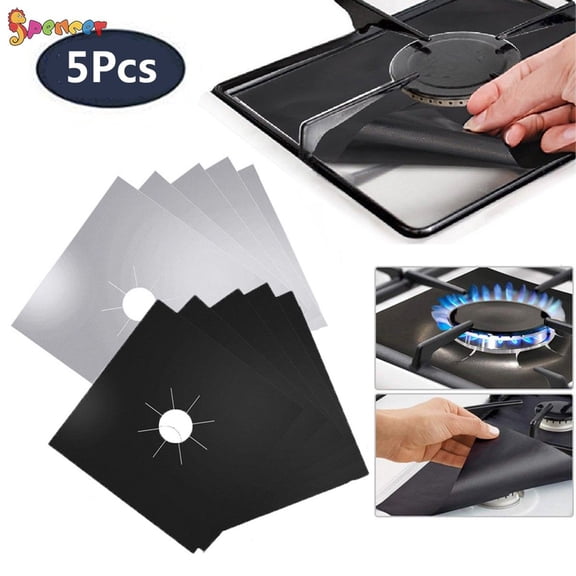 Spencer 5 Pack Reusable Gas Stove Burner Covers, Non-Stick Gas Range Protectors Double Thickness Dishwasher Safe Fast Clean Liner Covers for Kitchen (Silver)