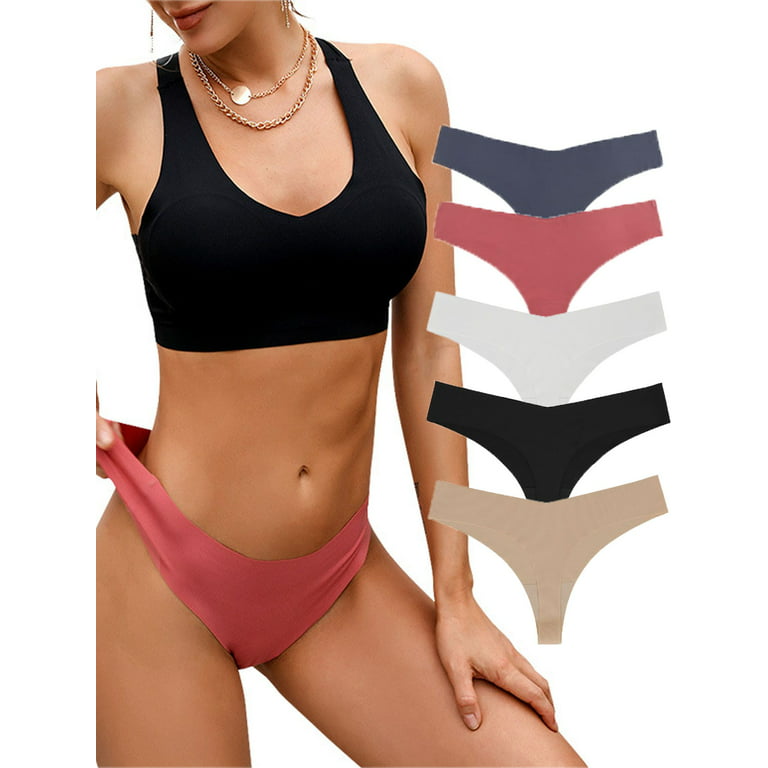 Spencer 5 Pack Women's Seamless Thongs No Show Panties Breathable Low Rise  Invisible Underwear S-XL 