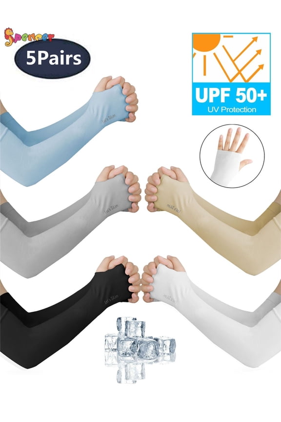 5 Pair Cooling Arm Sleeves for Women Men, UV Sun Protection Sleeves to Cover Arm Tattoo for Biking Driving Hiking Outdoor Sports "Black"