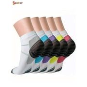 Spencer 5 Pairs Compression Socks for Women and Men, 10-20 mmHg Low Cut Athletic Running Gym Ankle Socks for Plantar Fasciitis, Heel Foot Pain Relief Arch Support "S/M,5 Colors"