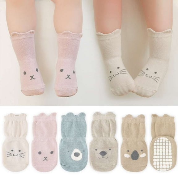 Spencer 5 Pairs Toddler Non Slip Socks Cute Baby Socks with Grips Cotton Crew Socks for Infants Toddlers Kids Boys Girls, 0 Months - 5 Years