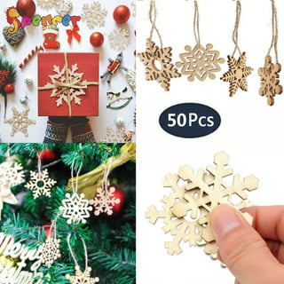 Unfinished Wooden Snowflakes, 27-Piece Snowflake Shaped Hanging Ornaments  with Rope, DIY Christmas Decorations, 9 Designs