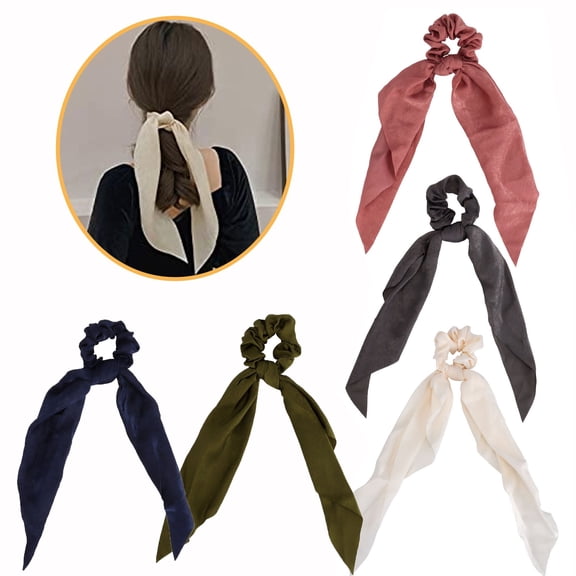 Spencer 5PCS Hair Scarf Scrunchies Ties Ponytail Holder Scrunchy Elastics Hair Bands for Women Girls, Vintage Hair Accessories