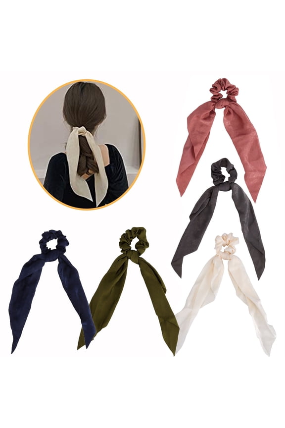 5PCS Hair Scarf Scrunchies Ties Ponytail Holder Scrunchy Elastics Hair Bands for Women Girls, Vintage Hair Accessories