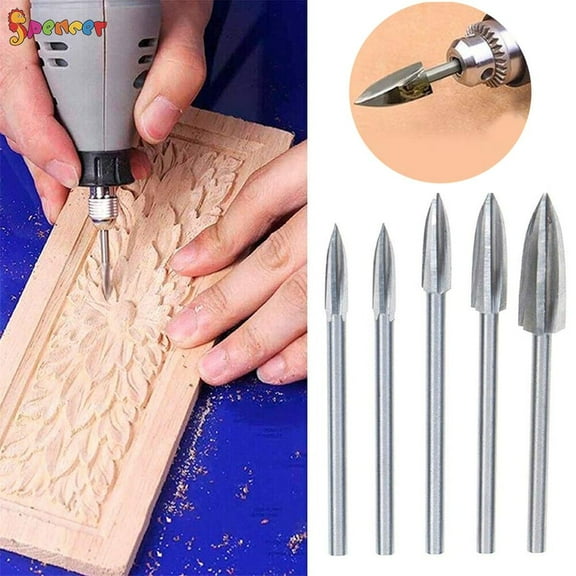 Spencer 5PCS/Set Wood Carving And Engraving Drill Bit Milling Root Cutter Carving Tools