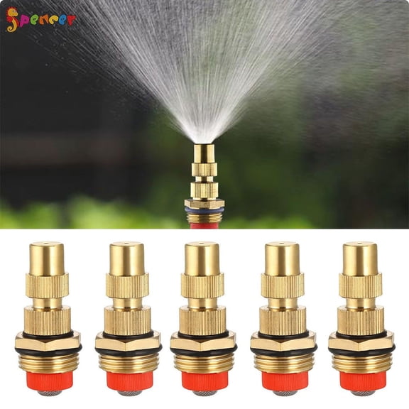 Spencer 5Pcs 1/2" Threaded Brass Adjustable Spray Nozzle Water Hose Atomizing Lawn Misting Sprinkler Patio Gardening