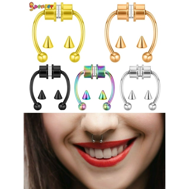 Spencer 5pcs Fake Septum Magnetic Nose Ring For Women Men Segment