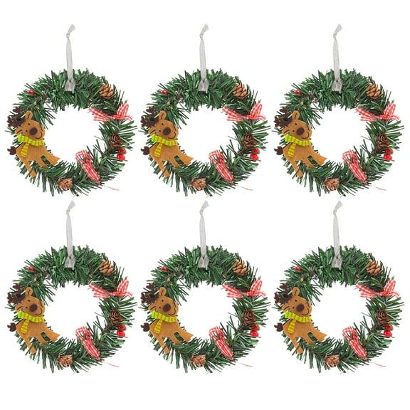 Spencer 6 Pack 6" Artificial Christmas Wreath Green Wintry Pine Hanging Wreaths for Front Door Wall Window Home Holiday Decor Xmas Ornaments